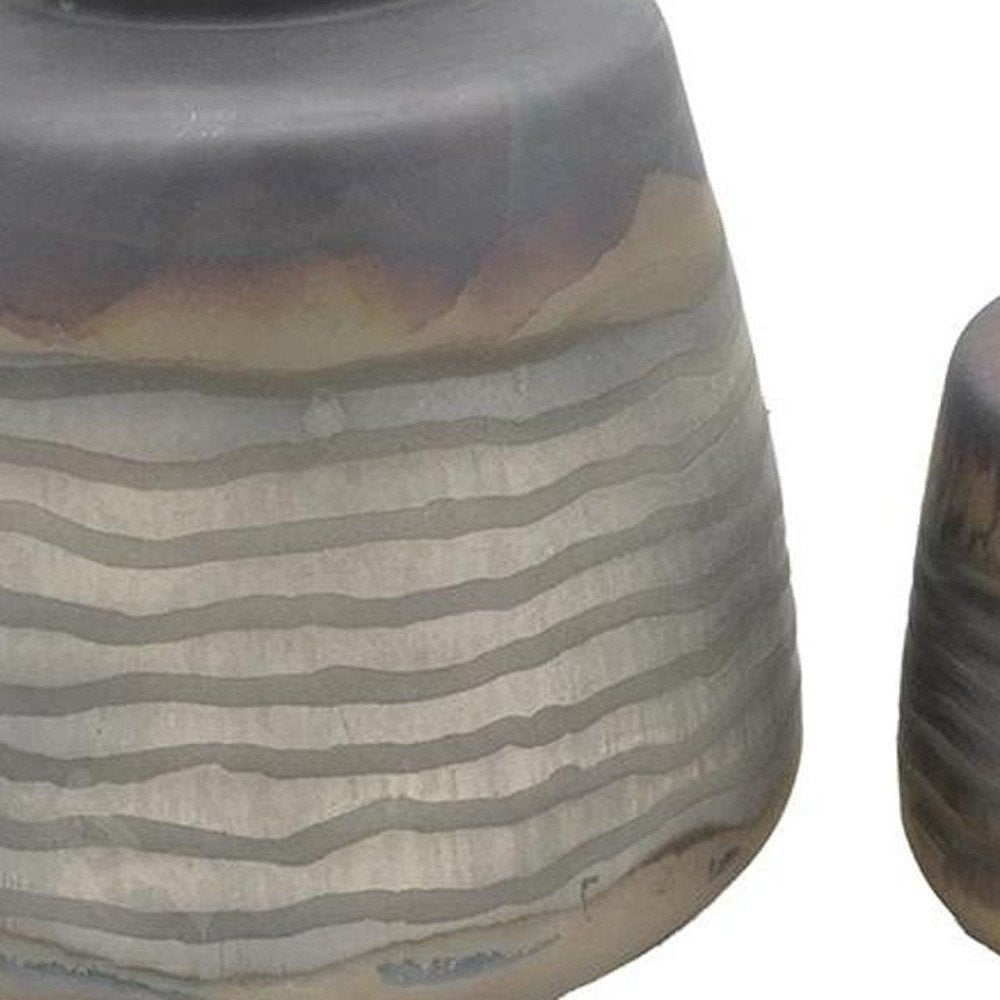 Set of Two Black And Gray Abstract Glass Round Table Vases  Warm Home View