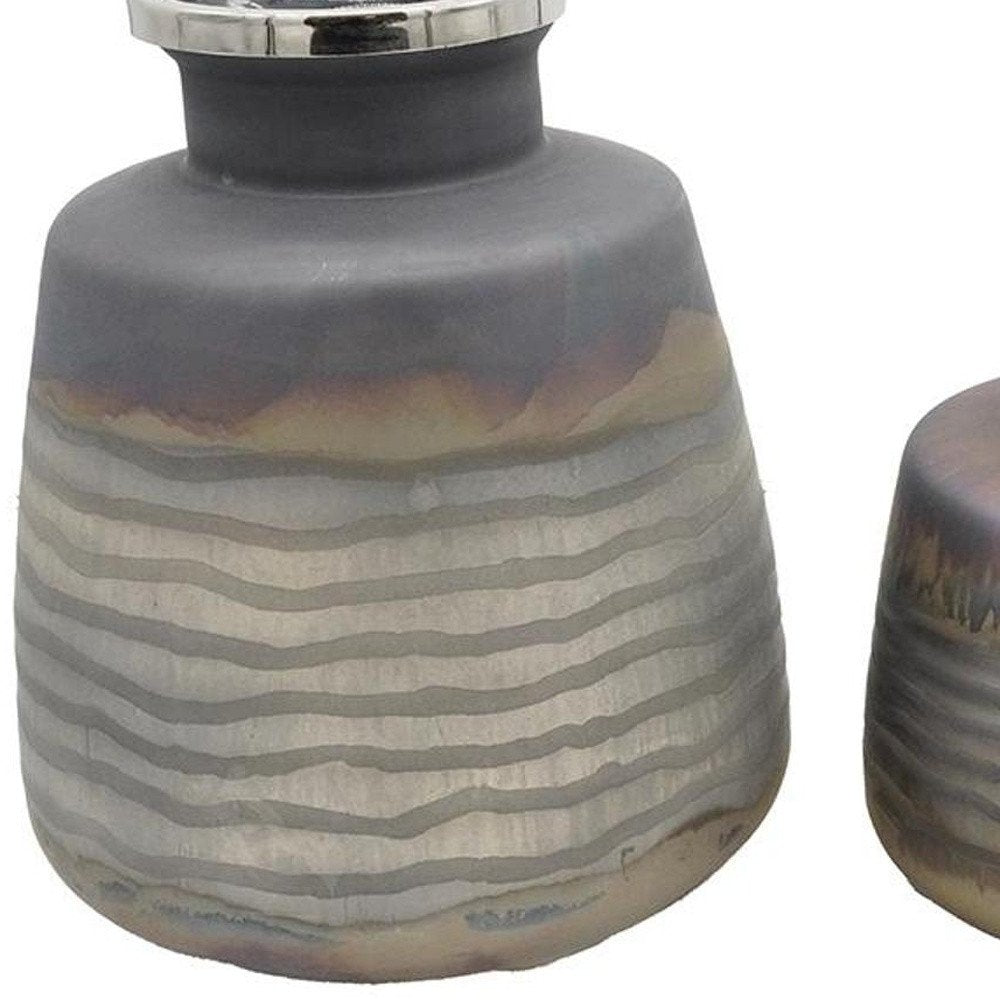 Set of Two Black And Gray Abstract Glass Round Table Vases  Warm Home View