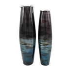 Set of Two Black And Blue Abstract Glass Cylinder Floor Vases  Warm Home View