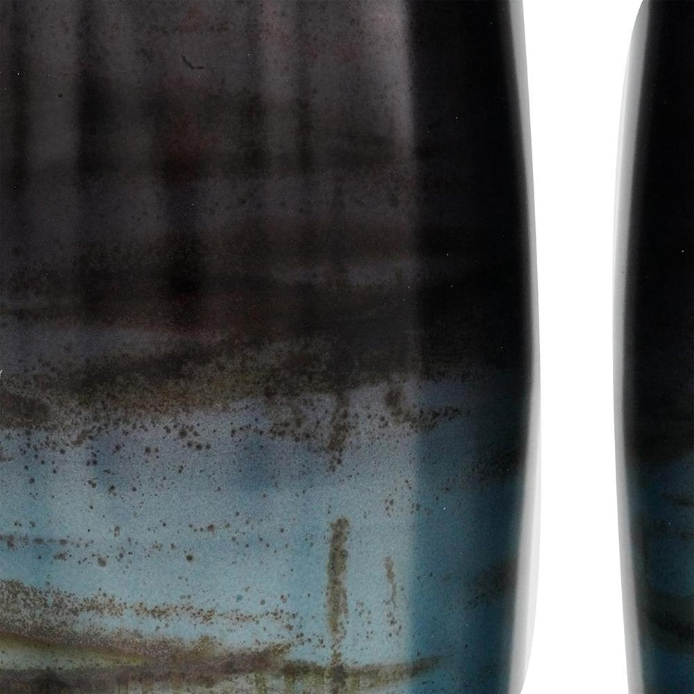 Set of Two Black And Blue Abstract Glass Cylinder Floor Vases  Warm Home View
