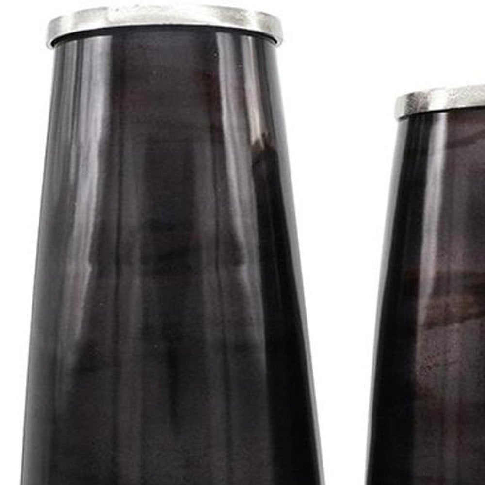 Set of Two Black And Blue Abstract Glass Cylinder Floor Vases  Warm Home View