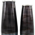 Set of Two Black And Blue Abstract Glass Cylinder Floor Vases  Warm Home View