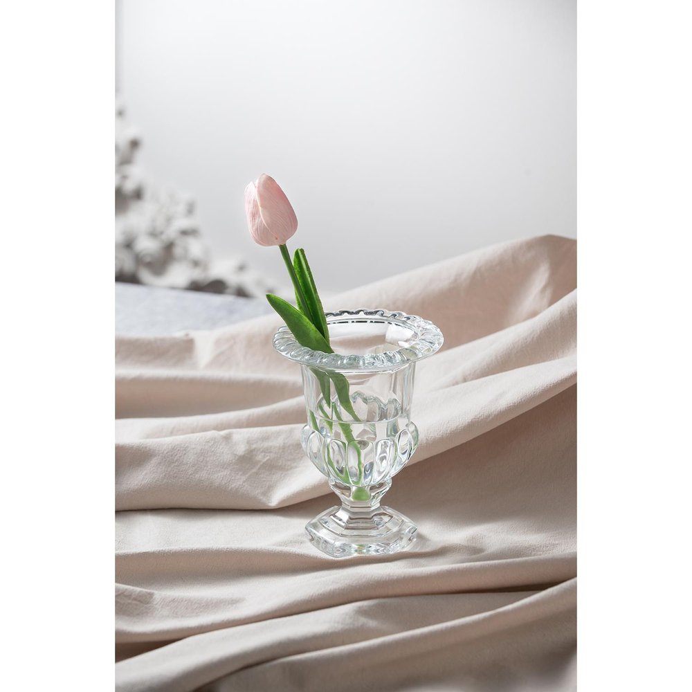 Set of Two Clear Glass Urn Table Vases  Warm Home View