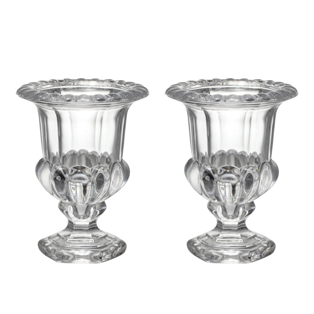 Set of Two Clear Glass Urn Table Vases  Warm Home View