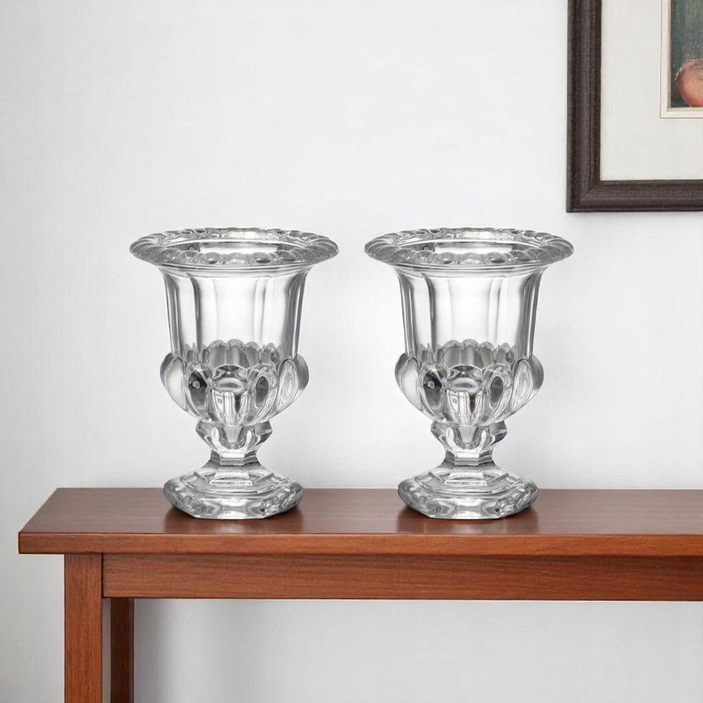 Set of Two Clear Glass Urn Table Vases  Warm Home View
