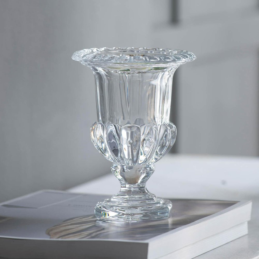 Set of Two Clear Glass Urn Table Vases  Warm Home View
