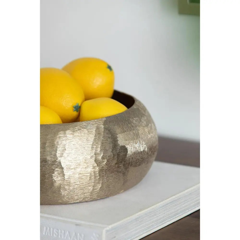 Set of Two Gold Aluminum Hammered Round Centerpiece Bowls  Warm Home View