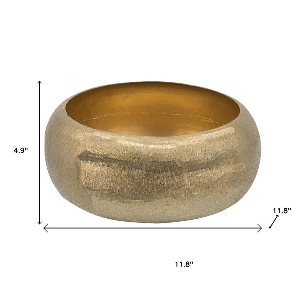 Set of Two Gold Aluminum Hammered Round Centerpiece Bowls  Warm Home View