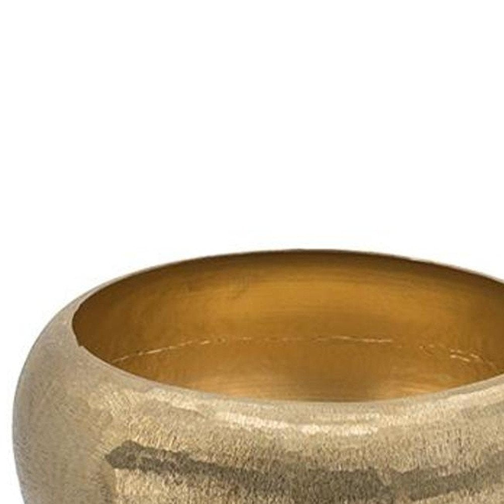 Set of Two Gold Aluminum Hammered Round Centerpiece Bowls  Warm Home View