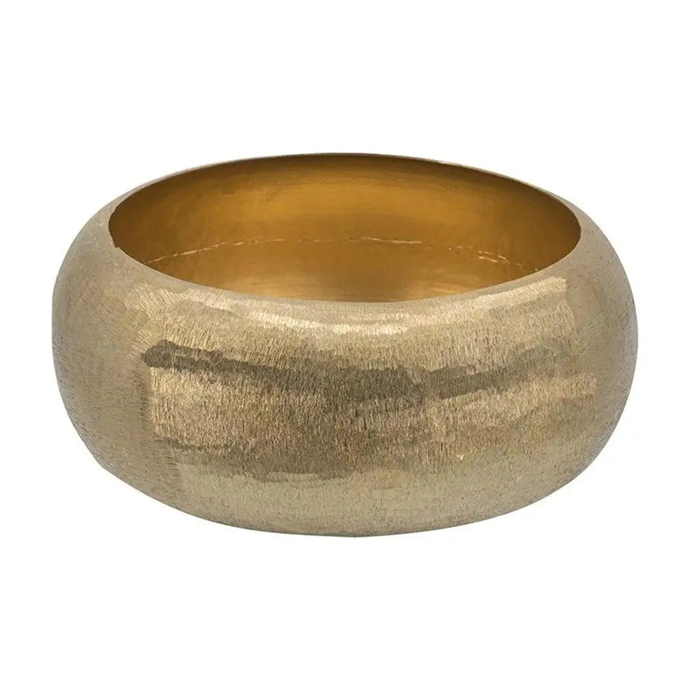 Set of Two Gold Aluminum Hammered Round Centerpiece Bowls  Warm Home View