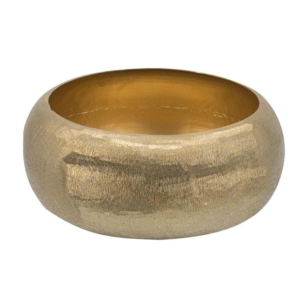 Set of Two Gold Aluminum Hammered Round Centerpiece Bowls  Warm Home View