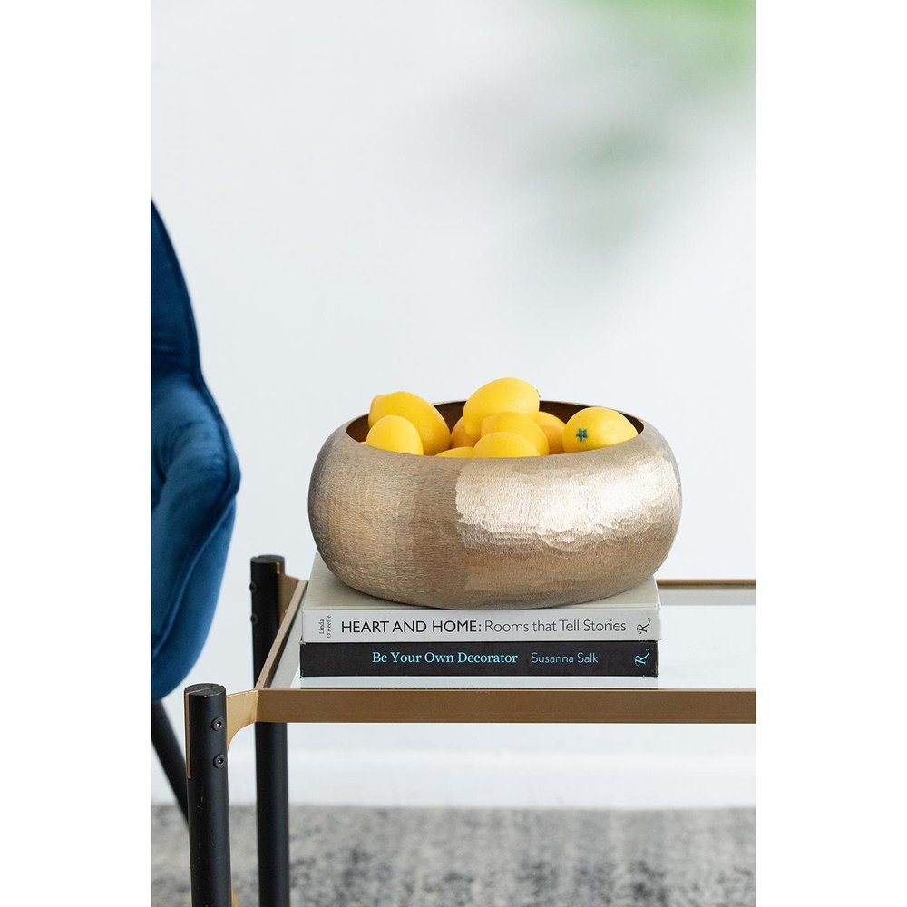 Set of Two Gold Aluminum Hammered Round Centerpiece Bowls  Warm Home View