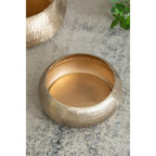 Set of Two Gold Aluminum Hammered Round Centerpiece Bowls  Warm Home View