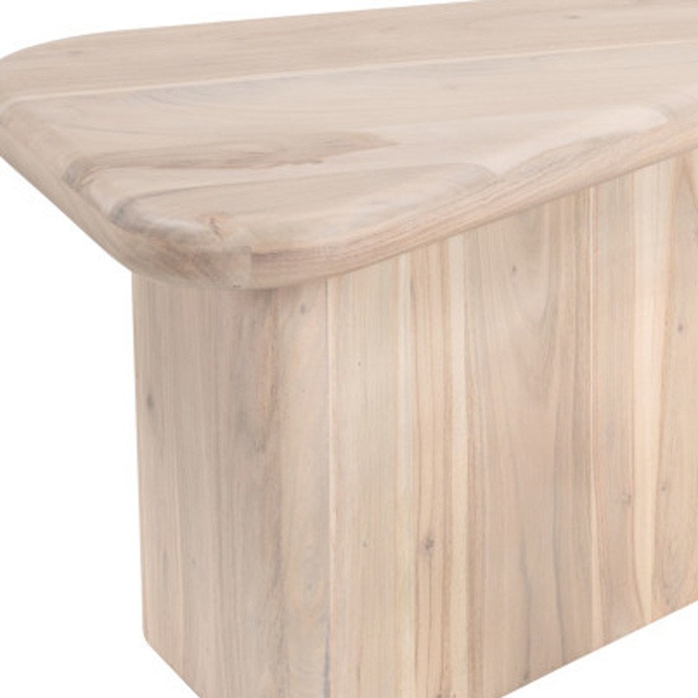 Set of Two Natural Solid Wood Triangle Pedestal Nested Coffee Tables  Warm Home View