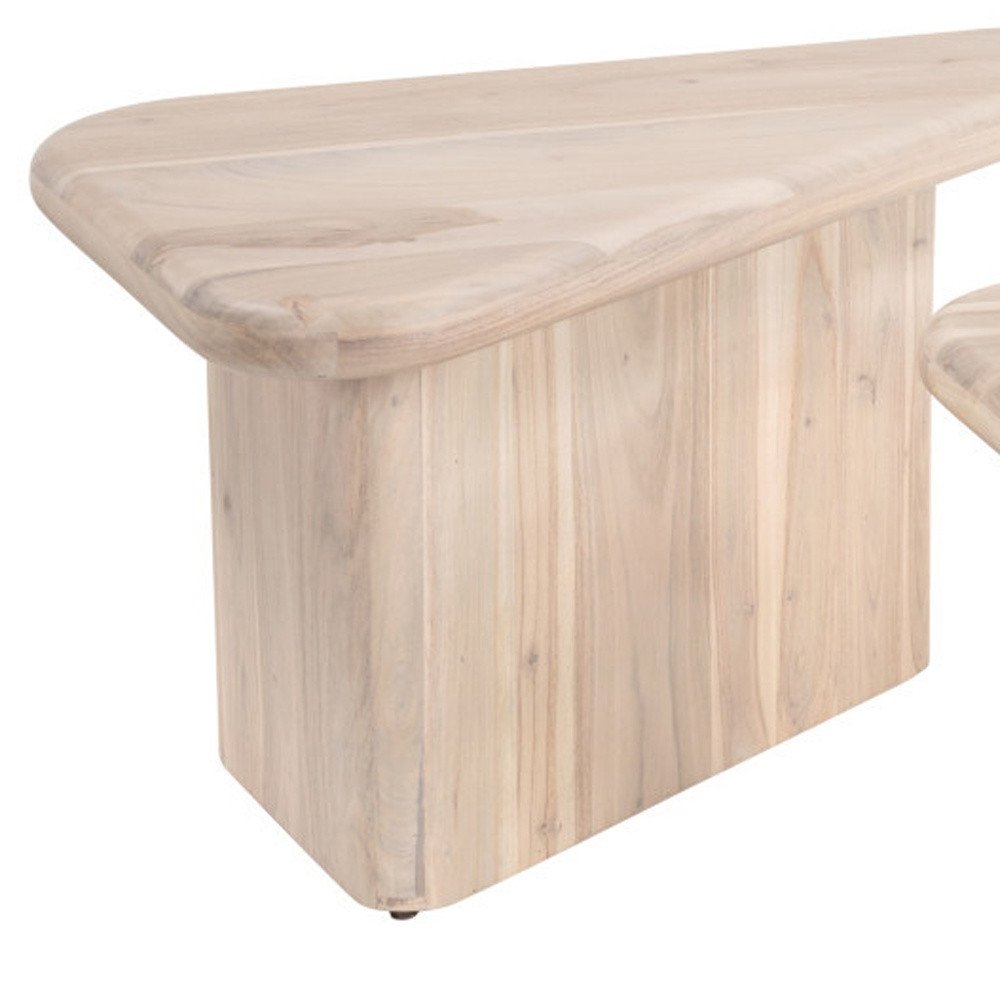Set of Two Natural Solid Wood Triangle Pedestal Nested Coffee Tables  Warm Home View