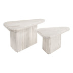 Set of Two Natural Solid Wood Triangle Pedestal Nested Coffee Tables  Warm Home View