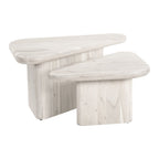 Set of Two Natural Solid Wood Triangle Pedestal Nested Coffee Tables  Warm Home View