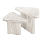 Set of Two Natural Solid Wood Triangle Pedestal Nested Coffee Tables  Warm Home View