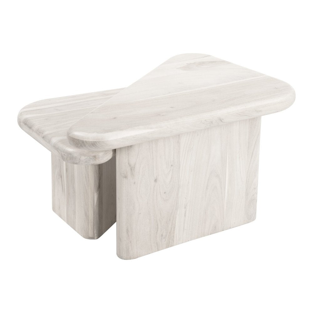 Set of Two Natural Solid Wood Triangle Pedestal Nested Coffee Tables  Warm Home View