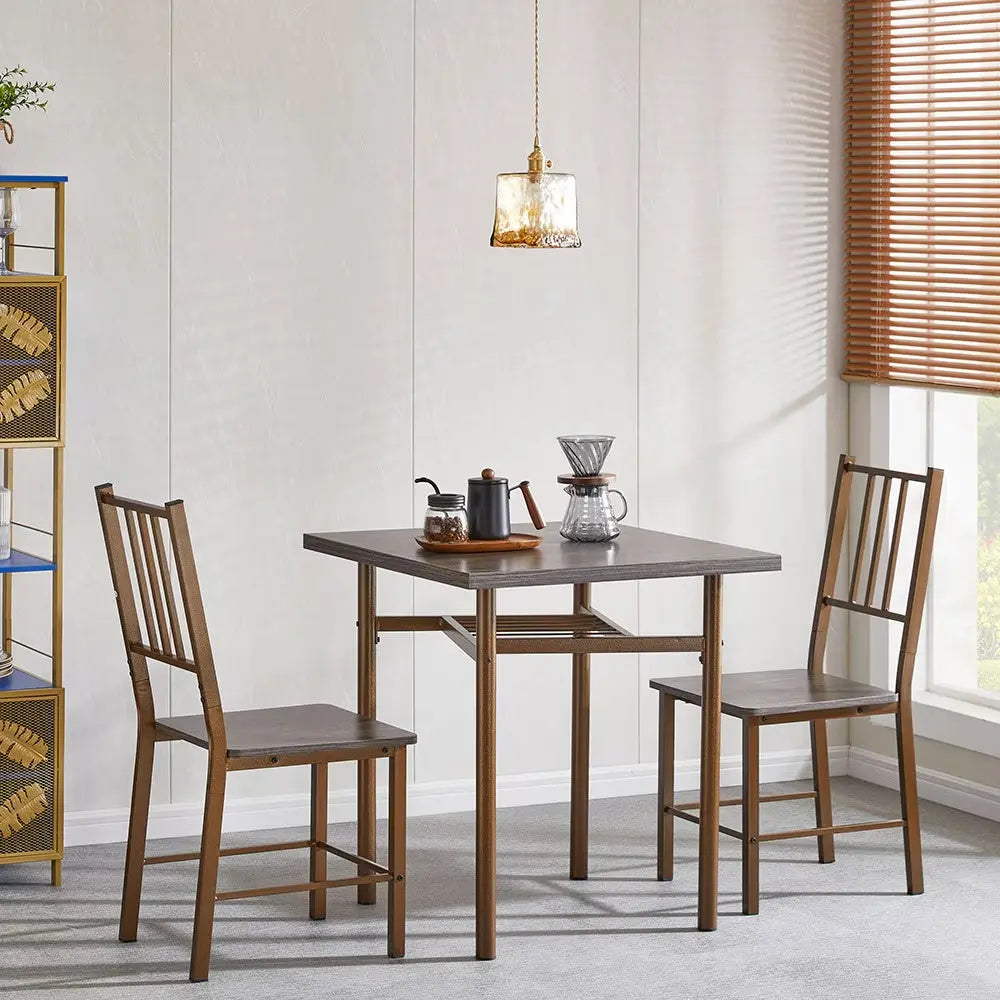 Antique Bronze Square Dining Set Wood/Metal 3-Piece  Warm Home View