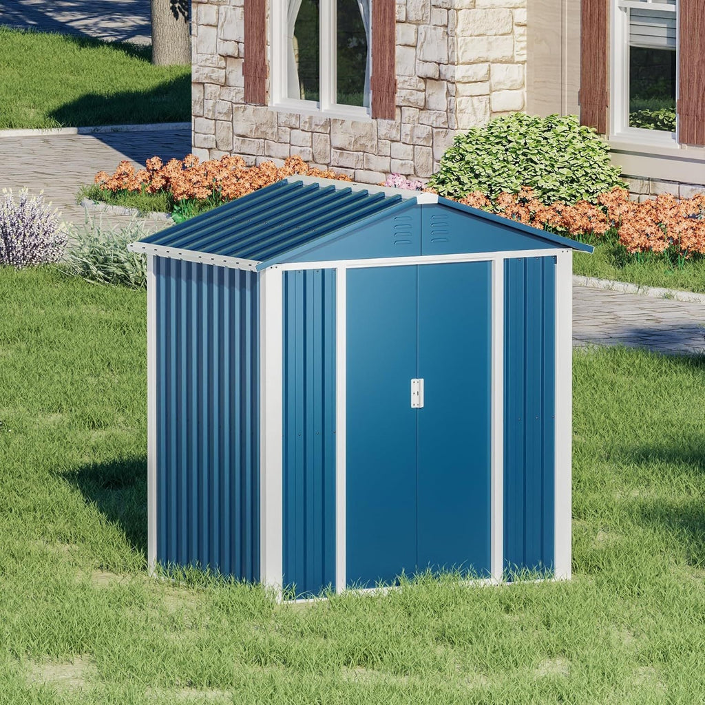 Sloping Roof Outdoor Metal Utility Shed - Galvanized Steel, 1-Piece  Warm Home View