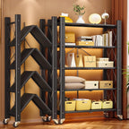 JOYBOS 5 Tier Foldable Storage Shelves with WheelsHeavy Duty Metal Storage Shelving Unit Rolling CartNo Assembly Utility Shelf Rack Organization Shelves for Garage KitchenBasementPantry  Warm Home View