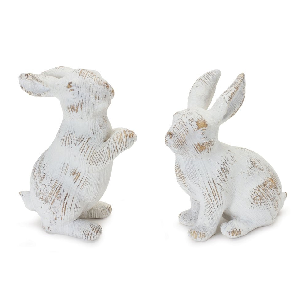 Set of Two White Resin Rabbit Figurines  Warm Home View
