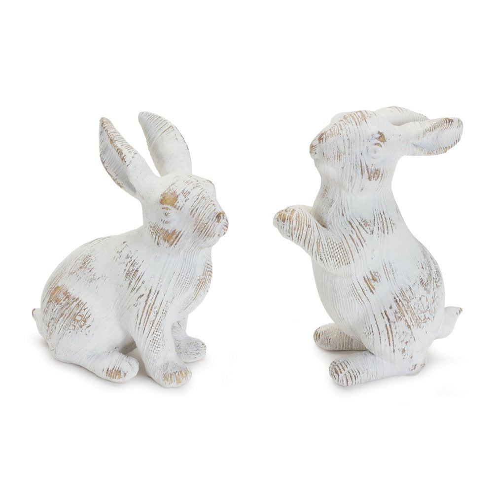 Set of Two White Resin Rabbit Figurines  Warm Home View