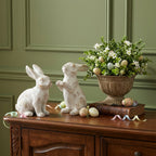 Set of Two White Resin Rabbit Figurines  Warm Home View