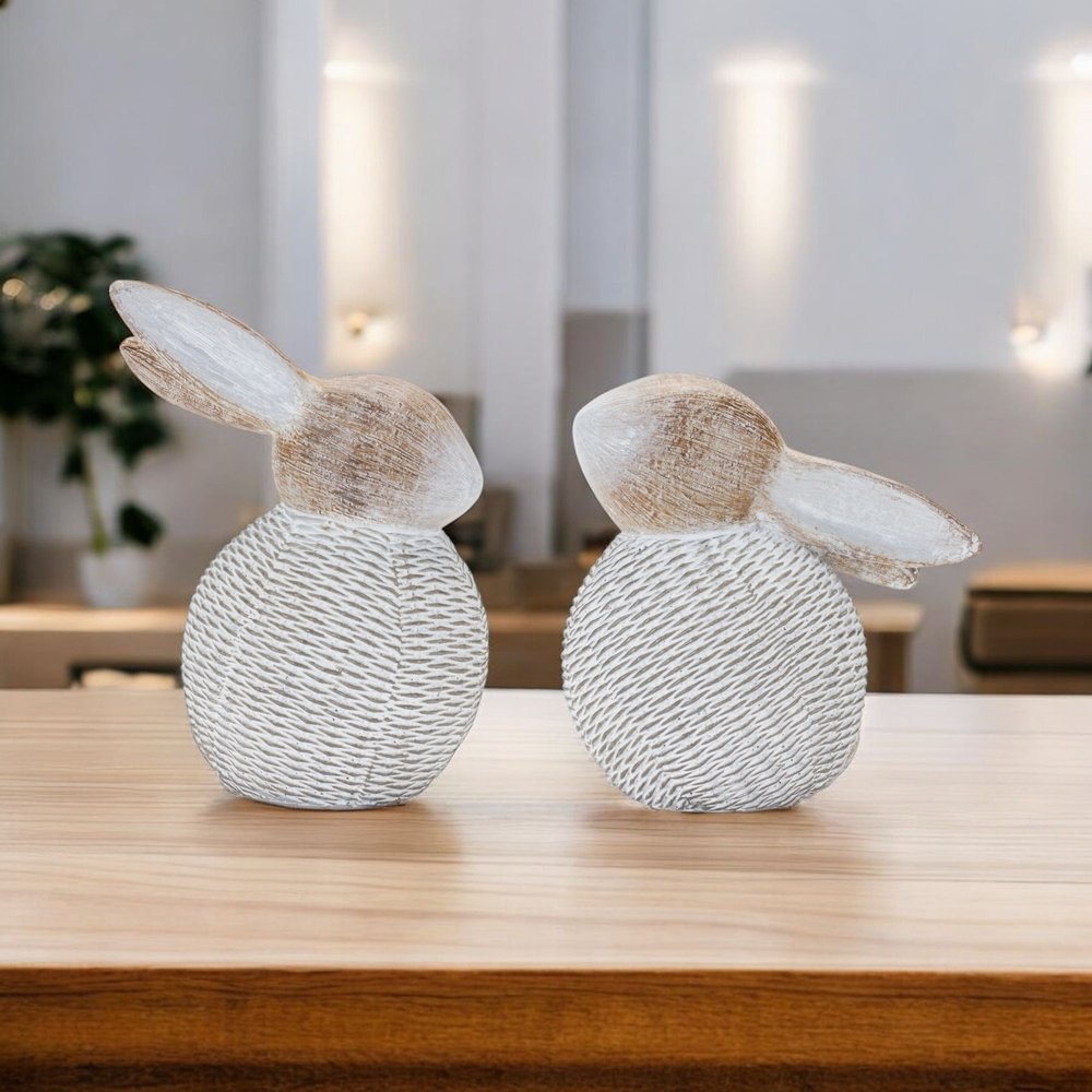 Set of Two White Resin Figurine Tabletop Sculpture  Warm Home View
