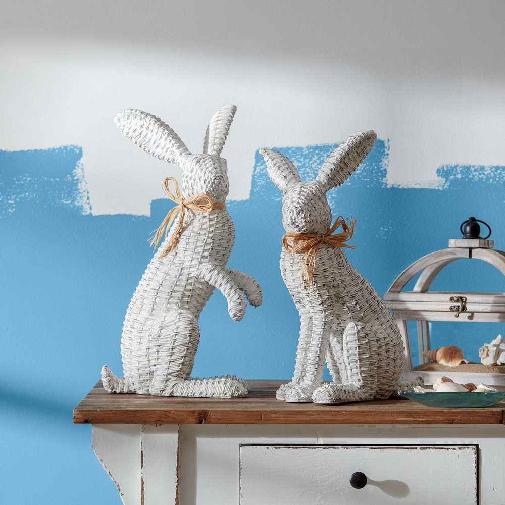 Set of Two White Resin Figurine Tabletop Sculpture  Warm Home View
