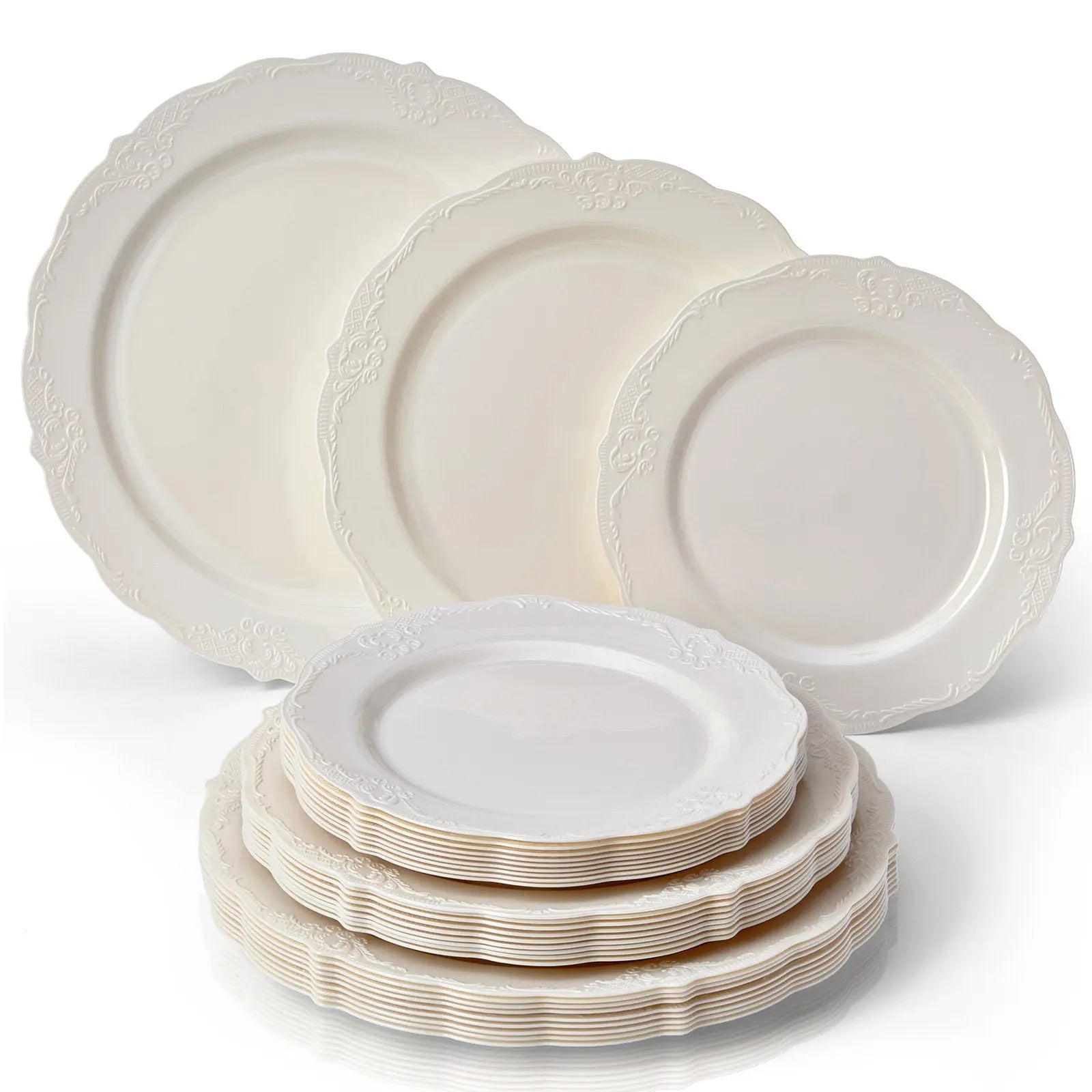 Silver Spoons Disposable Dinnerware Set|Vintage Collection 10 Servings Cream  Warm Home View