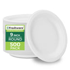 Freshware Paper Plates - Disposable 9" Plate 500-Pack Biodegradable Sugarcane Fiber Dinner Plates - Heavy Duty Dinnerware for Hot Food - Microwave & Freezer Safe Stackable Dinnerware  Warm Home View