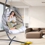 Swing Egg Chair with Stand - Gray Iron/Wicker, 1-Piece  Warm Home View