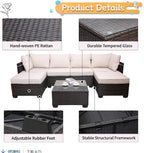 Outdoor Garden PE Rattan Sectional Sofa Set - 7-Piece, Beige  Warm Home View