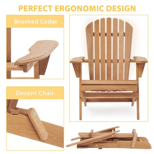 Wooden Outdoor Folding Adirondack Chair Set - Light Brown Hemlock, 2-Piece  Warm Home View