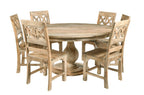 Seven Piece Natural Round Solid Wood Dining Set with Six Chairs  Warm Home View