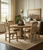 Seven Piece Natural Round Solid Wood Dining Set with Six Chairs  Warm Home View