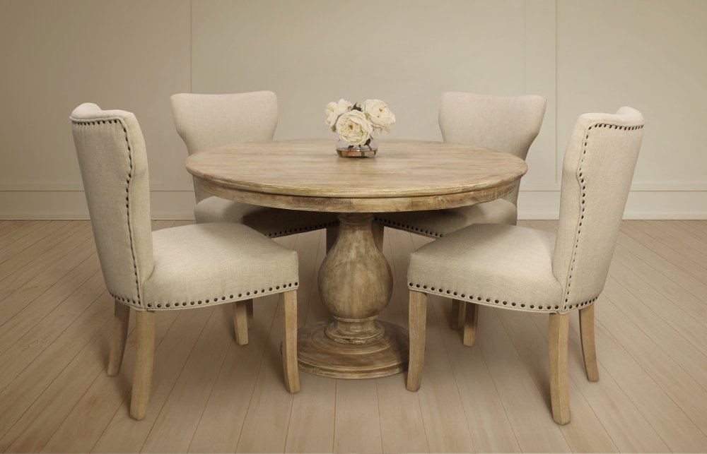 Five Piece Natural Round Solid Wood Dining Set with Four Chairs  Warm Home View