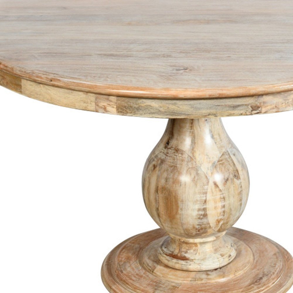 Five Piece Natural Round Solid Wood Dining Set with Four Chairs  Warm Home View