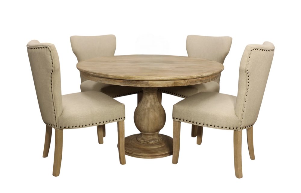 Five Piece Natural Round Solid Wood Dining Set with Four Chairs  Warm Home View