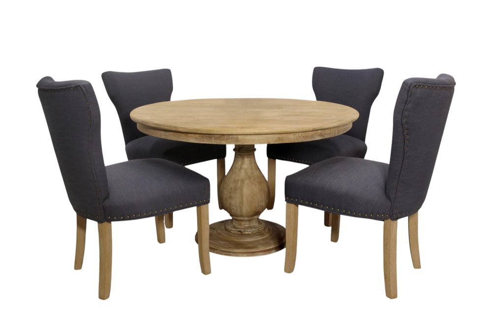 Five Piece Natural Round Solid Wood Dining Set with Four Chairs  Warm Home View