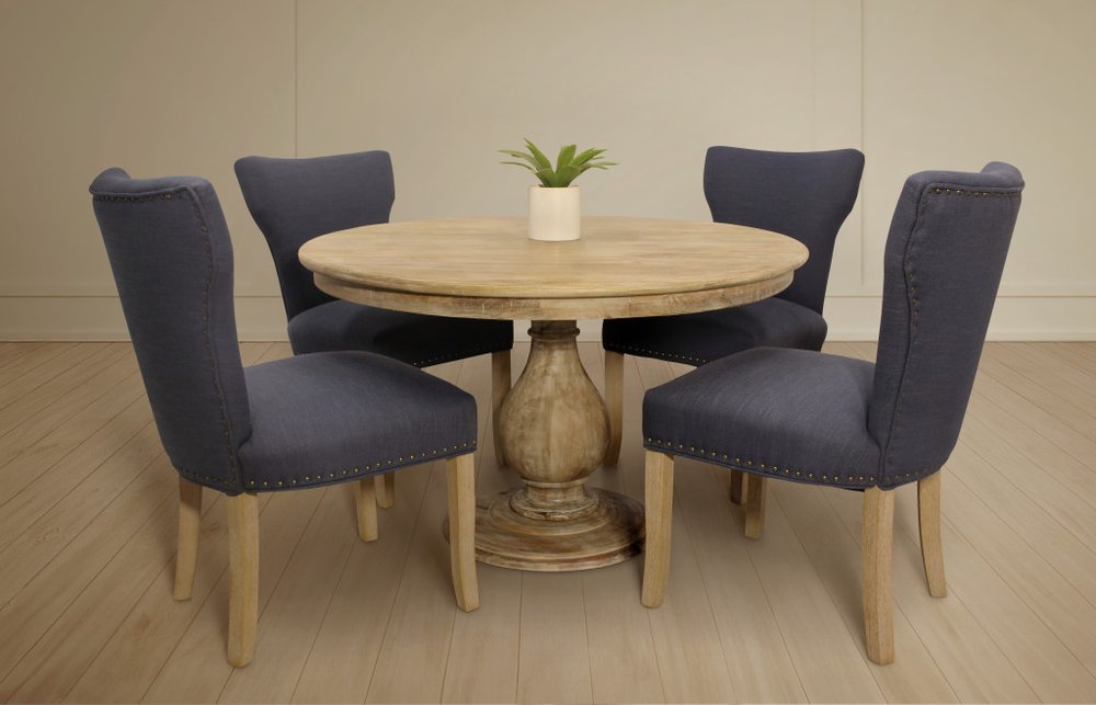 Five Piece Natural Round Solid Wood Dining Set with Four Chairs  Warm Home View