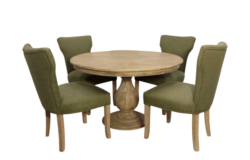 Five Piece Natural Round Solid Wood Dining Set with Four Chairs  Warm Home View