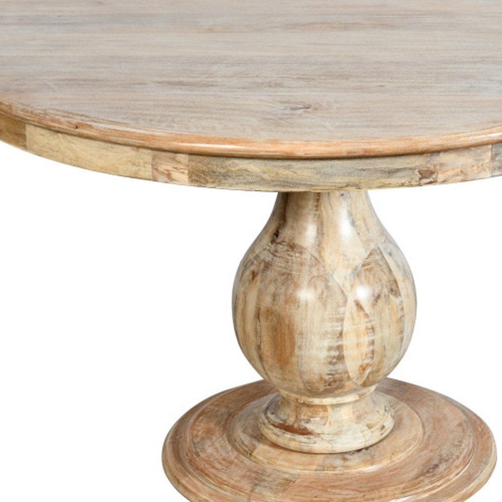 Five Piece Natural Round Solid Wood Dining Set with Four Chairs  Warm Home View