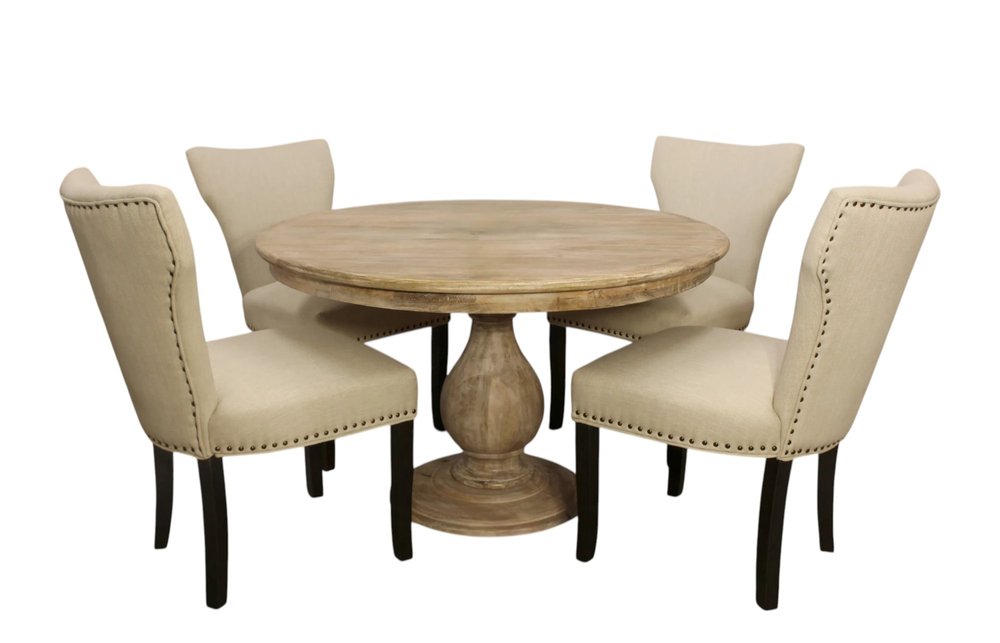 Five Piece Natural Round Solid Wood Dining Set with Four Chairs  Warm Home View