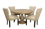 Five Piece Natural Round Solid Wood Dining Set with Four Chairs  Warm Home View