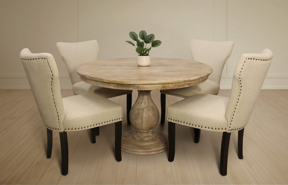 Five Piece Natural Round Solid Wood Dining Set with Four Chairs  Warm Home View