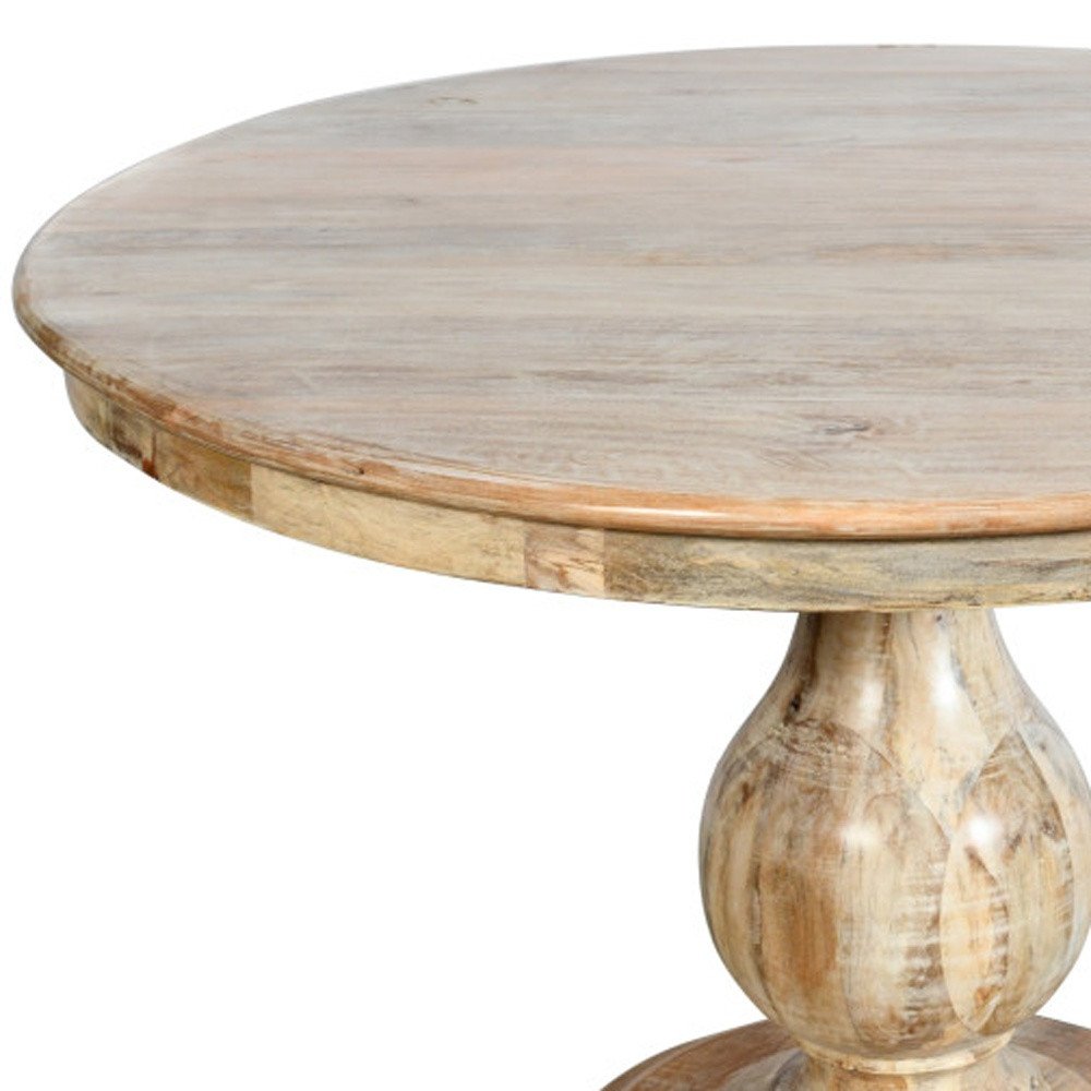 Five Piece Natural Round Solid Wood Dining Set with Four Chairs  Warm Home View