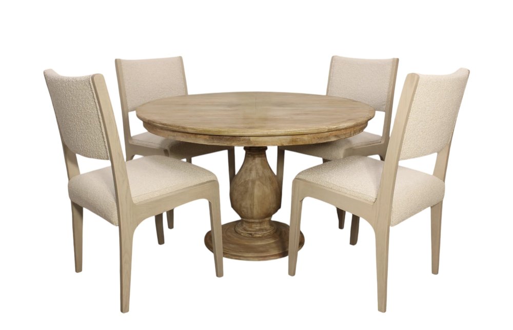 Five Piece Natural Round Solid Wood Dining Set with Four Chairs  Warm Home View